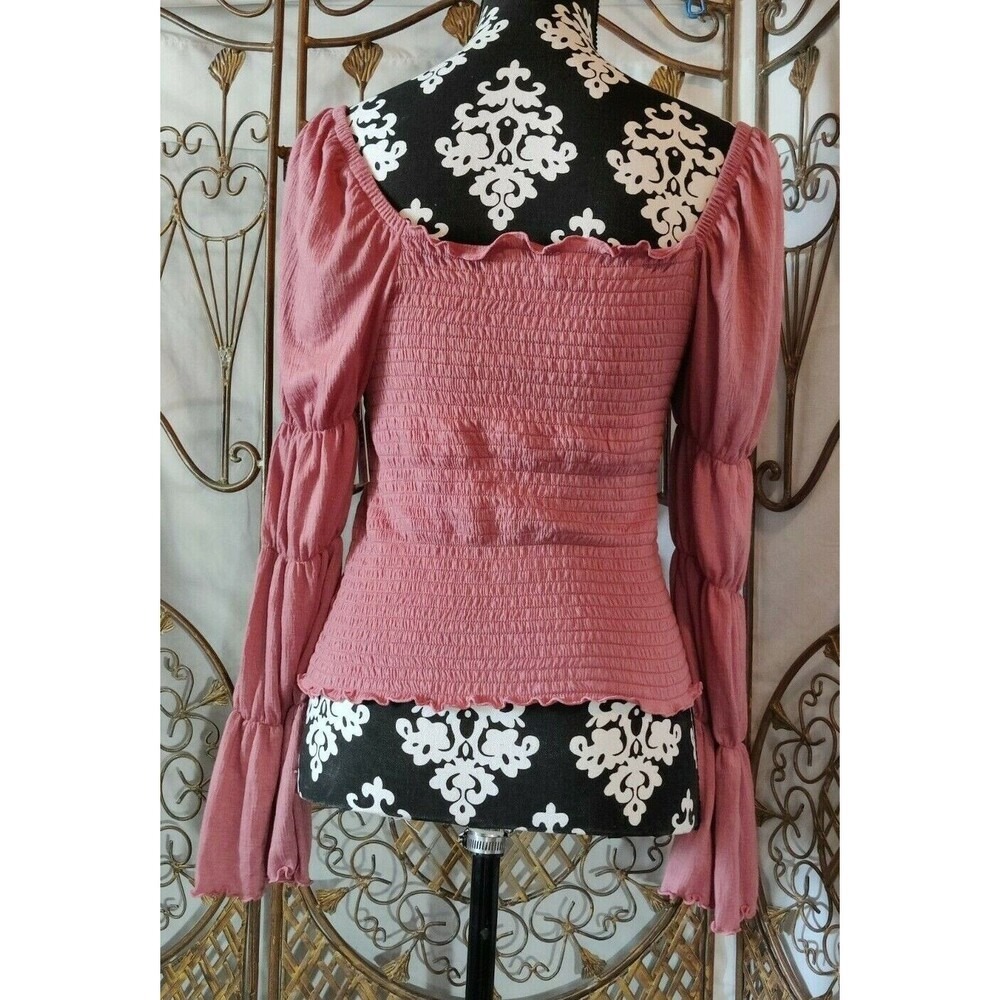 Rewash Brand Womens Ruffled Knit‎ Long Sleeve Top Dusty Mauve Sz L NWT